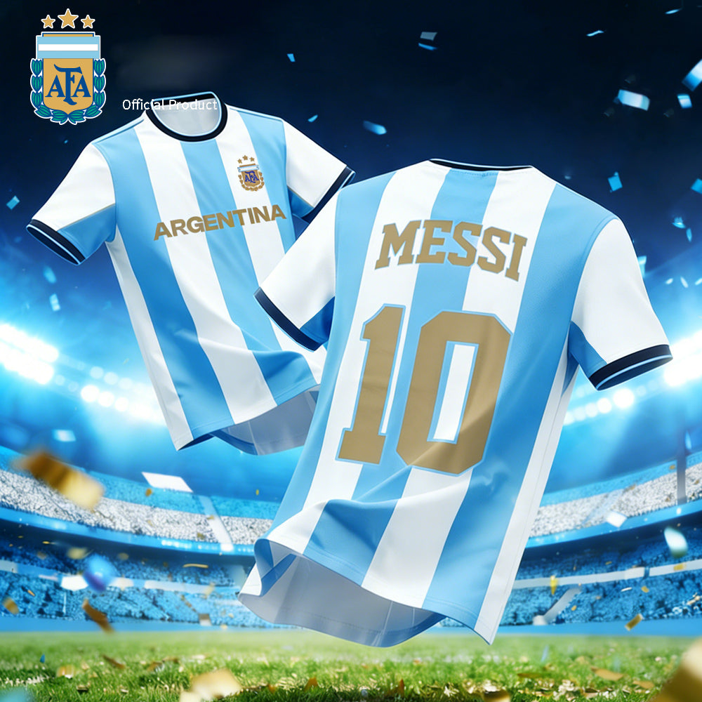 Argentina AFA Messi #10 Gold Stripe T-Shirt